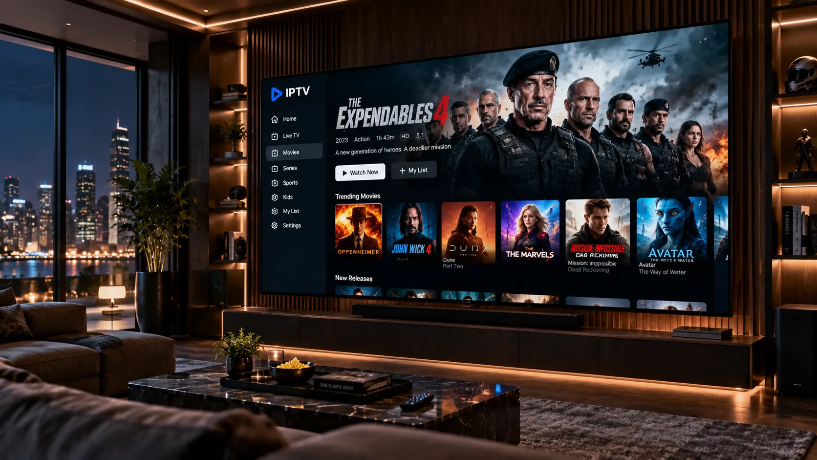 Diagram showing how IPTV streams television content over a broadband internet connection to a Smart TV